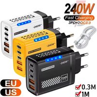 5-in-1 GaN Desktop-Ladegerät für iPhone 17 16Pro Laptop Samsung 240W Schnellladegerät USB-C zu Typ-C Kabel 3PD 2USB Ladegerät