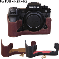 Genuine/PU Leather Lichee Pattern Camera Bag Half Case for Fujifilm XH2 XH2S Fuji X-H2 X-H2S Bottom Opening Protective Cover