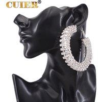 CUIER Stereoscopic 7cm Full Rhinestone Three-dimensional Big Hoop Earrings Women Jewelry for Girls Pageant Drag Queen Hip Hop