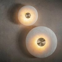 Hiszpańska naturalna marmurowa lampa ścienna Salon TV Tło Lampa ścienna Światło Luksusowa cała miedź Kreatywna okrągła lampka nocna do sypialni