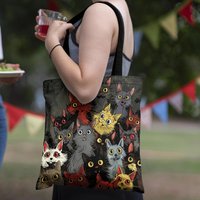 Stylish & Durable Tote Bag with Colorful Cat Design - Spacious, Foldable Shoulder Strap for Shopping & Everyday Use