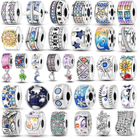Hot Sale 2025 DIY Charm 925 Sterling Silver Charms Bead CZ pave Round Clip Charms Fit Original Bracelet Necklace Jewelry Gift