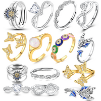 Classic 925 Sterling Silver Adjustable Rings Sun And Moon Set With Stars Classic Design Ring For Women Fine Jewelry