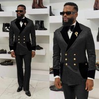 Formal Men's Suits 2 Pieces Double Breasted Peaked Lapel Jacket Pants Jacquard Wedding Groom Tuxedos Prom Customized Clothing