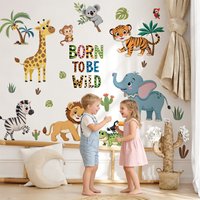1/2/6 Sheets Safari Animal Wall Sticker,For Kids Playroom or Nursery Decor,Removable Peel and Stick,Adventure Safari Theme Art
