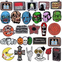 Sci-fi Horror Movies Collection Enamel Pin Red Cannibal Flowers Monster Head Skull Cross Brooch Lapel Badge Punk Jewelry Gifts