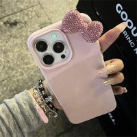 3D Rhinestone Bow Litchi Pattern Leather Shockproof Phone Case For iPhone 17 16 15 14 13 12 11 Pro Max X XR XS Max 16E 17E Cover