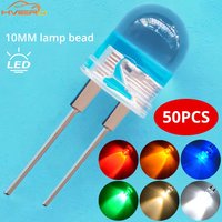 50pcs 10mm White Red Green Blue Yellow Diode Led Round 0.5W Power Light 3.2~3.6V LED Lamp Bead Light-emitting Diodes 30KMCD Bulb