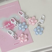 Lovely Jelly Sakura Flower Keychain Charm Transparent Color Diy Resin Pink Blue Keychains Women Bag Charms Key Ring Accessories