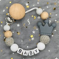 NEW Custom Personalized Name Pacifier Clip Handmade Beech Wooden Chain Silicone Crown Holder Soother Baby Teething Toy Chew Gift