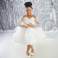 White Little Girls Pearl Flower Girl Dresses for Wedding Sheer Neck Sequined Lace First Communion Birthday Party Dresses