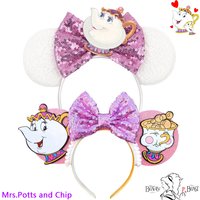 Disney Mrs.Potts and Chip Hair Accessories Women Beauty and The Beast Headbands for Girls Cartoon Cup Teapot Head Band Kids Gift