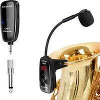 Wireless Saxophone Microphone, UHF Microphones for Sax, Charging Clip Mic with Digital Display, for Trumpet Tuba Trombone Cornet FrenchHorn Instrument Practice Teaching Street Bars Stage Performance