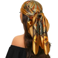 Head Scarf Women Luxury Brand Square 90*90cm Silk Foulard Satin Bandana Cheveux Soft Neckerchief Hijab Hair Scarves For Ladies