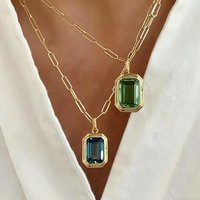 Geometric Square Multicolour Crystal Pendant Necklace for Women Gold Plated Link Chain Clear CZ Stone Neckalces Collar Jewelry