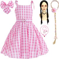 Summer Baby Girl Plaid Slip Dress Kids Halloween Barbi Cosplay Costumes Child Christmas Carnival Girls Party Princess Dresses