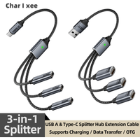 USB A and C 3 in 1 Splitter HUB Extension Cable Multi Port Expander OTG Adapter for Mobile Phone Tablet Fast Charging Sync