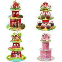 1Set 3-Tier Farm Ranch Cupcake Stand Animal Cup Cake Holder Farmhouse Dessert Tower Party Birthday Baby Shower Party Decoration