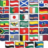 34pcs Cute National Flags Shoes Charms Cartoon Clog Sandal Garden Shoe Decoration Accessorie Buckles Kids Party Gifts