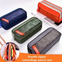 Army Camouflage Canvas Pencil Case Large Capacity Double Zipper Pencil Pouch Portable Stationery Bag School Students Gift