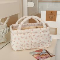 Floral Fabric Storage Basket INS Korean Style Portable Handheld Organizer Cute Pretty Desktop Storage Bin for Girls Sundries