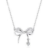 Fashion 925 Sterling Silver Luxury Bow Zircon Pendant Necklace for Women - Charm Jewelry Gift