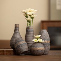 Vintage coarse pottery small vase, Japanese style living room dining table, hydroponic flower set, home decoration ornament
