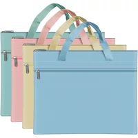 1PC Zipper Pouch 11x14 in, Large Double Pocket Waterproof File Bag with Handle, A4 Size Foldable Document Storage Macaron Color