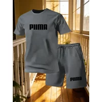 Men's summer short sleeved T-shirt shorts casual set, simple and fashionable letter printed quick drying sports 2-piece set