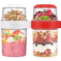 2Pcs Breakfast Cups Reusable Take and Go Yogurt Cup Double Layer Overnight Oats or Cereal Oatmeal Container Jar Lunch Box
