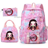Demon Slayer Nezuko Kamado Backpacks Rainbow Color Anime 3pcs Capacity Teens Laptop School Bags With Handbags With Pencil case