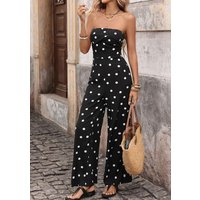 Bodysuit Women Summer New Fashionable Elegant Style Slim Fit Polka Dot Print High Waist Slim Fit Strapless Wide Leg Jumpsuit