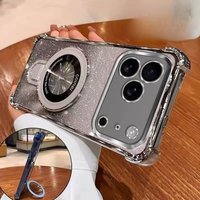 Glitter Bracket Case for Honor 600 Pro Plating Shockproof Magnetic Holder Cover for Honor 600Pro 600 with Lens Flim