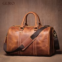 GURO Retro Higher Quality Cowhide Travel Bags Men's Genuine Leather Handbag Women Luxury Weekend Fitness Bag Short Trip Luggage