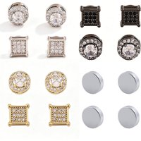 ZAKOL 4pcs/Set Minimalist Fashion Cubic Zirconia Round Square Clip-on Earrings for Women Men Hip Hop Punk Jewelry Accessories
