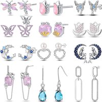 2024 New Springs Earrings For Women 925 Silver Color Pearl Zircon Flowers Butterfly Earrings Fine Engagement Anniversary Jewelry