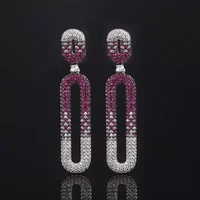 Elegant Long Drop Earrings with Pink Blue Cubic Zirconia for Women Charms Jewelry Vintage-inspired Magnificent Accessories