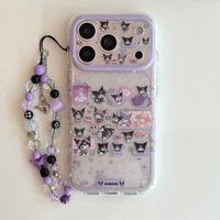 Luxury Frosted Translucent Purple Kuromi Shockproof Phone Case For iphone 17 16 15 Pro Max Cute Star Style Back Cover With Chain