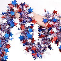 6.5Ft/200cm 4th of July Red White Blue Star Tinsel Garland Memorial Day Patriotic Decoration Independence Day Metallic Decor
