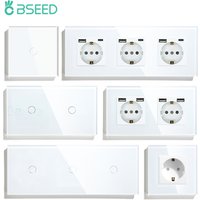 BSEED Touch Light Switches LED Backlight EU Wall Sockets Switches Glass Panel Max.Load 300W 1/2/3Gang LED Light Switches