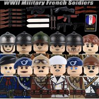 MOC WW2 French Infantry Soldiers Figures Building Blocks Weapons Army Gun Helmets Cap Alpine Ski Scout Bricks Toys Kids Gift