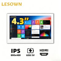 LESOWN White Metal 4.3' Micro ATX Temp Monitor 16:9 800x480 MiniHDTV Auxiliary Display for Computer Chassis Modding