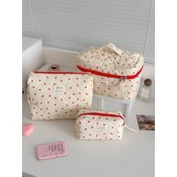 1 Stück/Set gesteppte Make-up-Tasche mit roter Liebe, Make-up-Tasche mit großem Fassungsvermögen, modische tragbare Make-up-Tasche, Make-up-Tasche für