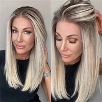 Ash Platinum Blonde Synthetic Lace Front Wig Long Bob Wig Straight Lace Front Wig w Roots Original Factory Wig Clearance Sale
