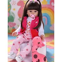Rebirth doll 20 inch 3D high skin tone girl vinyl body and baby doll accessories pink set, suitable for children aged 3 and above