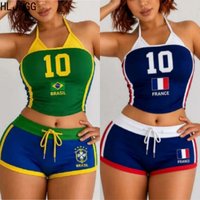 HLJ&GG Blue Trend Y2K Sporty Drawstring Shorts Two Piece Sets Women Halter Sleeveless Backless Slim Crop Top And Shorts Outfits