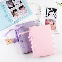 A5 PU Leather Pure Color Photocard Binder Album Photos Cards Book with Bow Decor Instax Mini Collect Scrapbooking Scrap Album