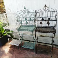 2-Tier Plant Stand Floor Standing Bonsai Display Shelf Antique Birdcage Style Flower Pot Holder Rustic Iron Planter Organizer
