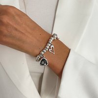 New Hip-hop Punk Irregular Acrylic Gemstone Hollowed-out Heart-shaped Pendant Sliver Color CCB Beaded Bracelet for Women Jewelry