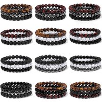Vintage Men Stone Bracelet 3Pcs Natural Howlite Lava Tiger Eye Hematite Bead Stretch Bracelet Set Healing Energy Jewelry Gift